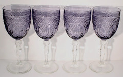 Cristal d’Arques Durand Antique Amethyst Set of 4 Wine Glasses Goblets 8″ EXC.