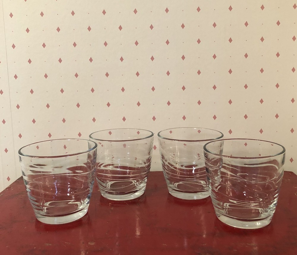 4 Libbey Orbita Wave Pattern Old Fashioned Tumbler Glasses Barware 8 ounces