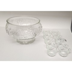 Jeannette 20PCS Glass Fruit Pattern Punch Bowl & Cups Party, Holiday, Hosting