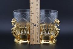 Vintage 24K Gold Plated Dragon Tea Glasses Set 2 Cut Crystal Turkish/Persian