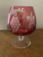 Nachtmann Traube ? Cranberry Red Crystal Brandy Snifter Etched Leaf & Grapes