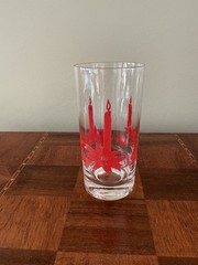 MCM Christmas Glass Tumbler Red Candles & Poinsettia 16 oz.