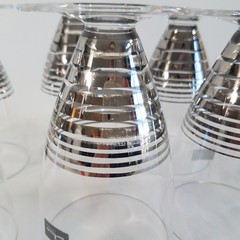 Daum France 6 Goblet Set 5″ Glasses Silver Stripes SIGNED RARE 8 Ounces
