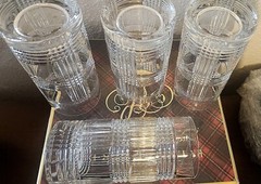 NEW – SET OF 4 RALPH LAUREN Lead Crystal GLEN PLAID HIGHBALL GLASSES
