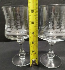 Lot 2 Crystal barware tulip shape clear Glasses ETCHED SHIP Nautical Ocean
