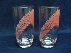 Vtg Tumblers Coolers Highball Glasses Pink Feather Design Rubberized Set Of 2