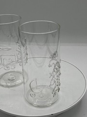 Vintage Studio Art Glass Tumblers Hand Applied Abstract Design Mid Century Pair