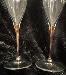 Vintage Champaign Flutes with Honey/ Amber Color Trim/stem Italy 9.50” H (2)