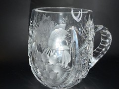 Vintage Heavy Cut Crystal Tankard Mug 855g Clear Glass Floral Star Pattern