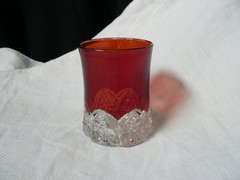 Button Arches Ruby Stained Tumbler EAPG George Duncan & Sons #39 circa 1897