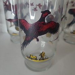 Vintage Hazel Atlas Glasses Set Of 7 Hunting Bird Dog Pheasant Drinking Glass