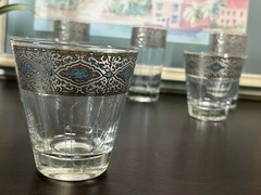 Set Of SIX Culver Sorrento Highball glasses , Silver Filigree W/ Turquoise
