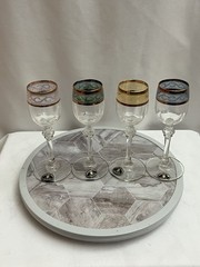 Cristalleria Fumo Italian Cordial Liqueur Glasses Set of 4 Gold Rim Boxed
