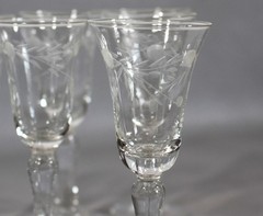 Cordial Etched Frosted Floral & Vine Pattern Cut Glass 4″ Tall Set Of 6 Glasses
