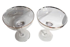 Set of 2 Crystal Clear Glass Silver Rim Wine Glasses