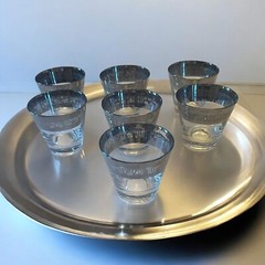 VTG Atomic MCM Rocks Glass 7 Pc Lot Silver Band Canonsburg Temporama