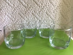 4- 3 5/8” Clear Swirl Flat Tumblers Rocks Old Fashion HEAVY Bottom Glasses