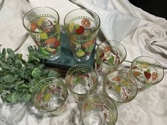 MCM Libby 7oz Fruit Deco Glasses, RARE Set Of 8, Orange,green,yellow, Vintage