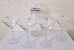 Libbey Metropolis Martini Glasses Set of 4 Stacked Ball Stem Modernist & Pitcher