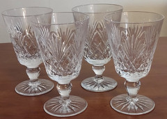 Royal Doulton JUNO Cut Fan Criss Cross Elegant Glass Footed WATER GOBLETS Set 4