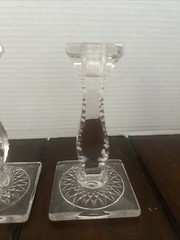 Edwardian Fry Co., Colonial Candleholders Elegant Vintage Crystal Clear Glass(2)