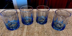 CONTEMPORARY BLUE THUMBPRINT DIMPLE ROCKS GLASSES SET OF 4