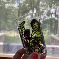 Vintage 1973 Faroy Inc Juice Glass 3.5 Inches Tall Floral & Butterfly Design