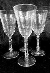 Libbey Rock Sharpe Arctic Rose Wine Glasses 4 Set 1940’s Star David Base 7.25”