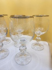 Bohemia Crystal Crystalex Queen’s Lace Wine Glass Set of 5 Gold Rim Lace Etched