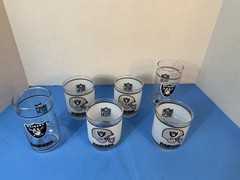 Set of 6 Vintage Frosted Glass Tumblers with «Raiders» Logo