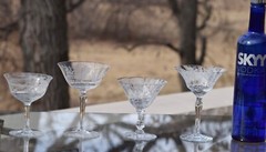 MARTINI TIME! 4 Mis-Matched Vintage Etched Cocktail ~ Martini Glasses