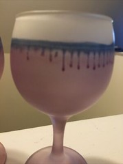 Vtge Frosted Hebron Glass Drip Purple Pedestal Hand Painted Wine/Cordial Set-4