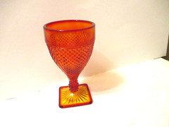 Amberina Glass Water Goblet Square Foot