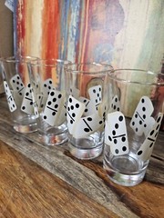 (4) Vtg Turkish Pasabahce Dominoes Drinking Glass 8 Oz Collins Tall Set Domino’s