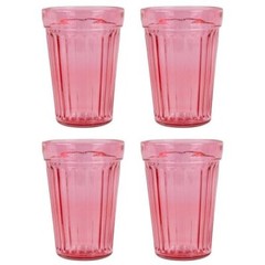 SET OF 4 Pink Faceted Drinking Glasses Russian Glass Граненый Стакан 8.5oz
