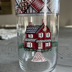 Vintage Libbey Home Sweet Home Glass Tumbler 16Oz 5 7/8″ Country House Patchwork