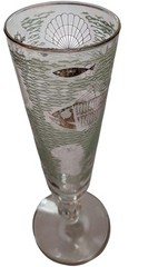 Vintage Libbey Marine Life Tall Pilsner Glass(es) Fish Seahorse Shells Gold Aqua
