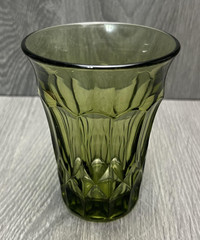 Olive Green Pressed Glass Tumbler Drinking Glass Textured Panel Design Decor