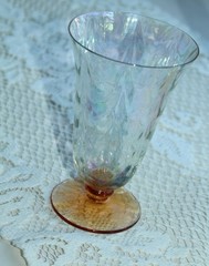 Vtg FOSTORIA CELLINI Loop Optic 5093 Amber ICED TEA GLASSES & PITCHER Lot AP