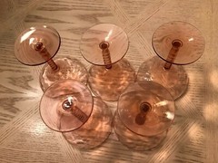 5 Central Glass Works 1426 Pink Twisted Stem Diamond Optic Champagne/Sherbet 