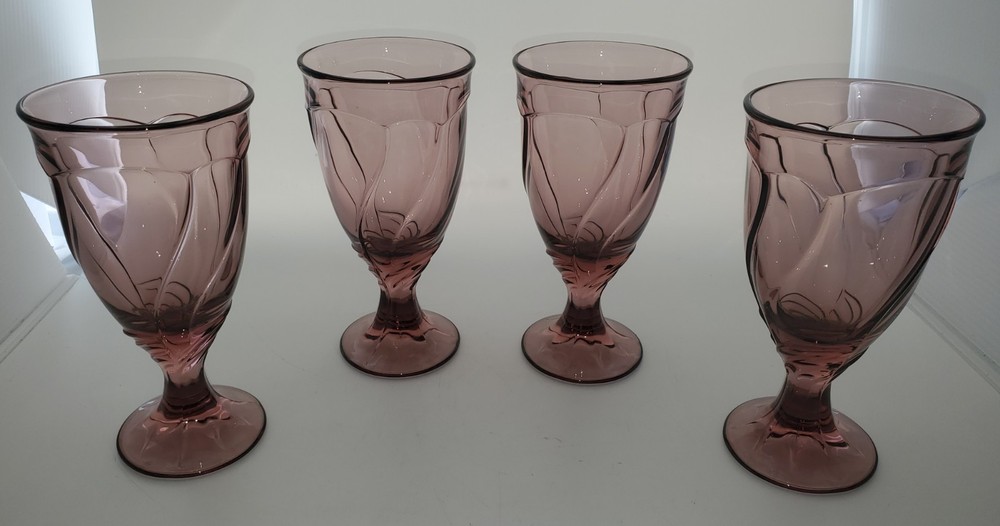 Vintage Noritake Sweet Swirl Amethyst Goblet●Iced Tea Glasses 7.25in●4 Piece Set