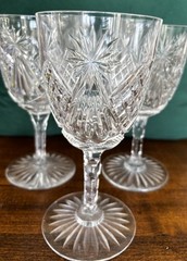 3 Pc American Brilliant crystal wine glass hobstar fan diamond zipper-cut stem