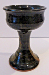 Handmade Studio Art Pottery Redware Goblet – Black & Brown Glaze UNSIGNED