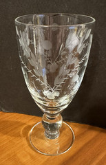 Vintage 1947, Gray Cut Floral & Dot Design, Juice Glass, 5 1/2″ Knob Stem