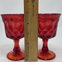 5 Noritake Perspective Ruby Wine Glasses With Thumbprint & Panel Design