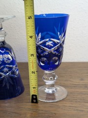 Vtg EDO KIRIKO Japan Cobalt Blue Hand Blown Crystal Aperitif Glass SET OF 3