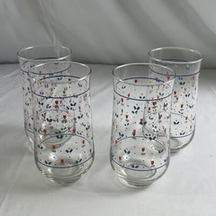 Vintage Lot of 4 Sango Country Borders Juice Glass Cup Mini Tulips Design
