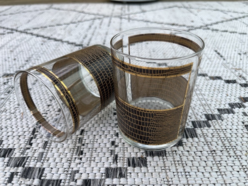 georges briard glasses lowball glasses Set Of Two Print Crocodile Gold