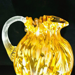 Antique Mt. Washington “End Of The Day” Yellow & White Mottled Glass Pitcher