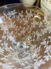 Tiffin Optic Rose Etched Crystal Champagne Sherbet Cerice Glass Goblet Stems 4